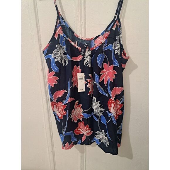 Gap Womens Medium Spaghetti Strappy Blouse Floral Boho Blue Pink EVERYDAY top - Picture 2 of 8